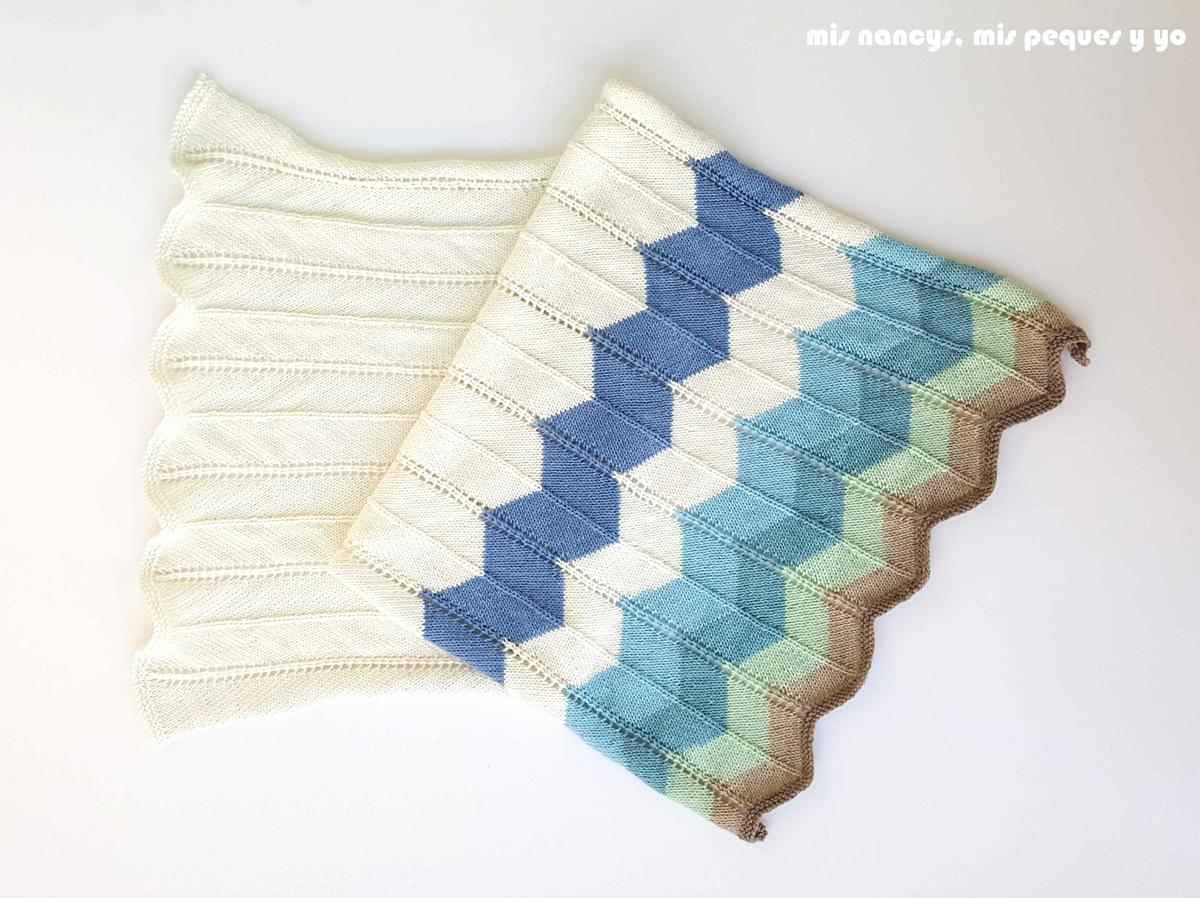 mis nancys, mis peques y yo, manta para bebe en zig zag, manta terminada de tejer