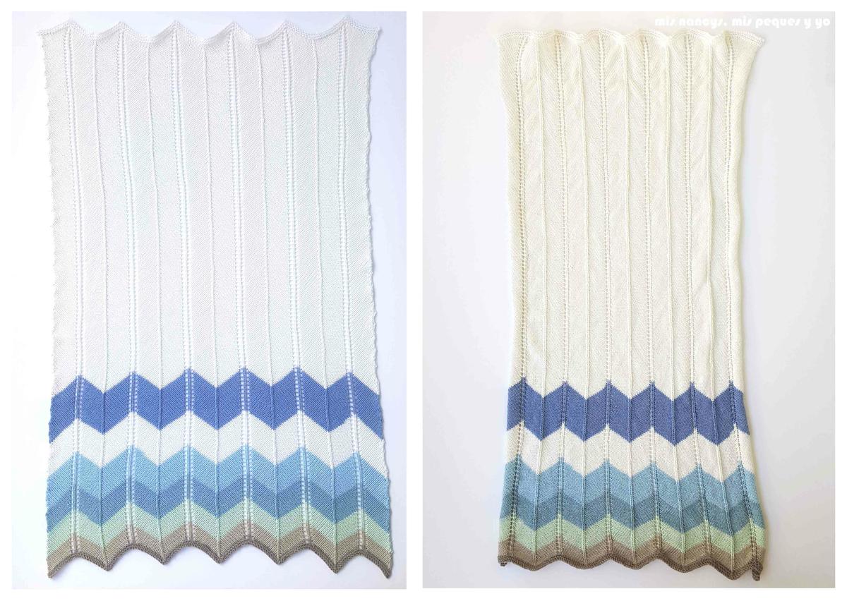 mis nancys, mis peques y yo, manta para bebe en zig zag, manta antes y después de bloquear