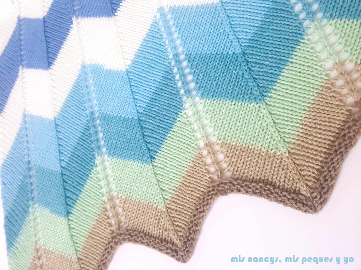 mis nancys, mis peques y yo, manta para bebe en zig zag, detalle puntadas de aumentos y disminuciones