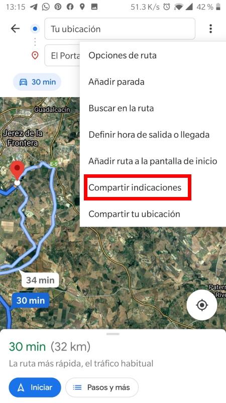 compartir la indicación de la ruta