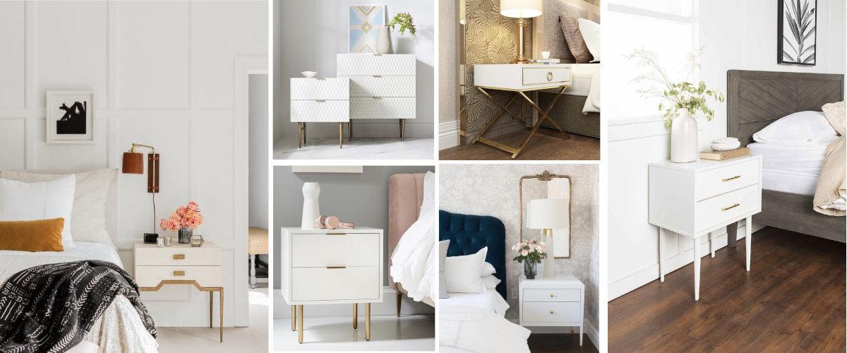 Mesitas de noche en blanco y dorado