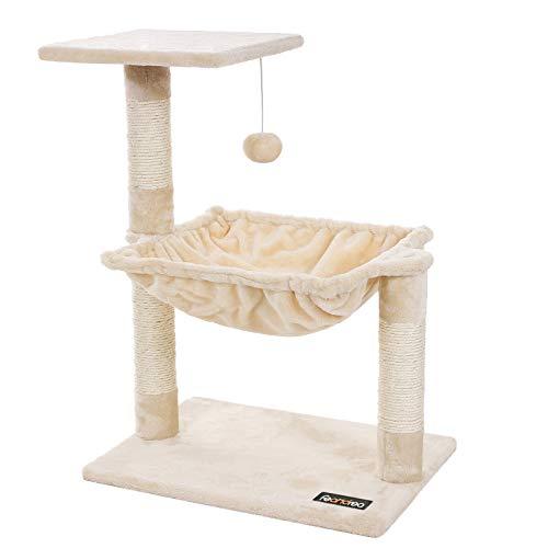 SONGMICS Compacto Árbol para Gatos Rascador con Nido Cuadrado Bola de Juego 70 cm Color Beige PCT82M