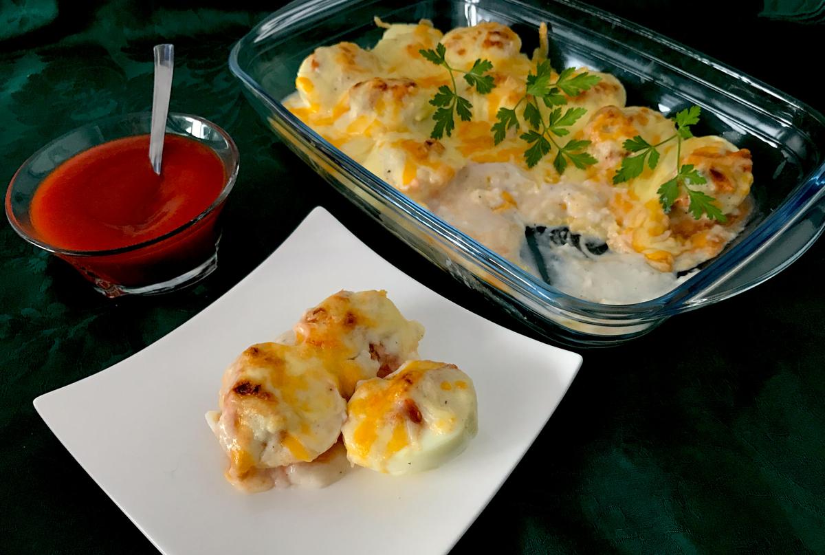 huevos rellenos de mejillones