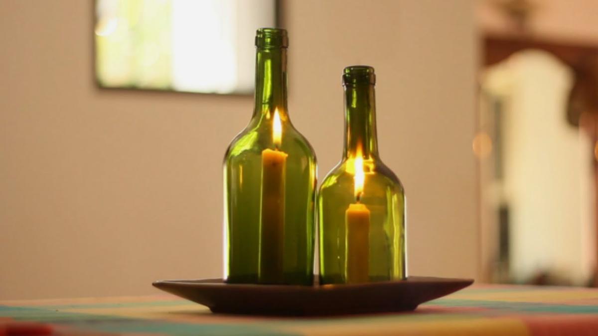 Reciclado de botellas de vidrio para iluminar con velas