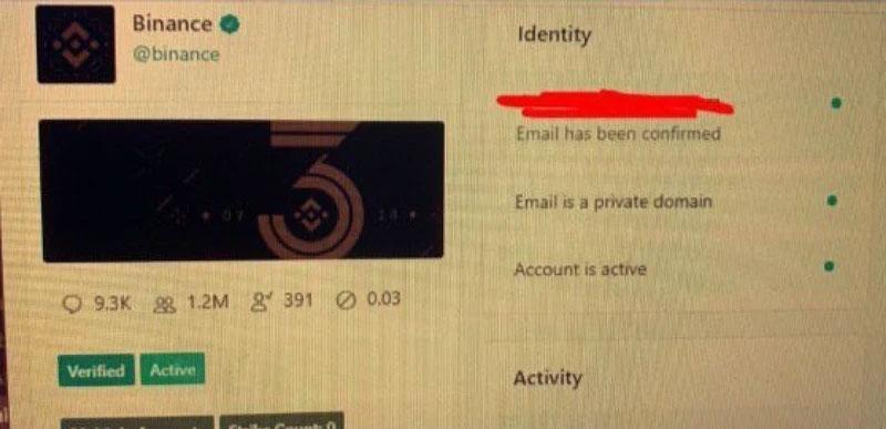Una captura de pantalla que muestra el acceso de la herramienta a Binance, una de las cuentas de Twitter afectadas
