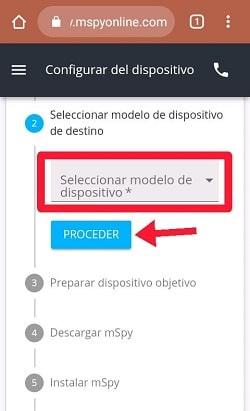 seleccionar modelo de dispositivo
