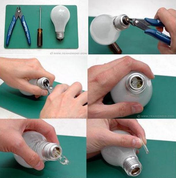 Proceso para vaciar la bombilla. Vía Vilssa.