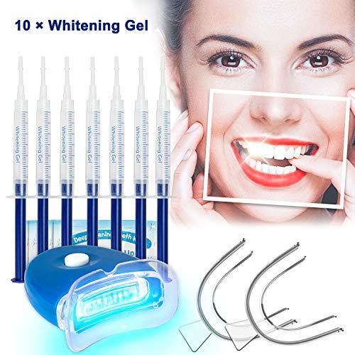 Kit de Blanqueamiento Dental Gel Blanqueador de Dientes Profesional Teeth Whitening Kit, Para Manchas de Humo, Dientes Negros, Dientes Amarillos-10x3ML Gel, 1x Luz LED, 2x Bandeja Dental