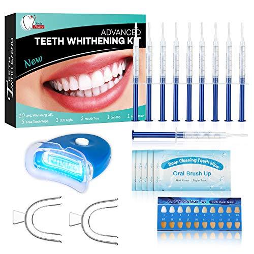 Kit de Blanqueamiento Dental Profesional Blanqueador Dientes Gel,Contra Dientes Amarillos, Manchas de Humo, Dientes Negros-10x3ML Gel, 1x Luz LED, 2x Bandeja Dental