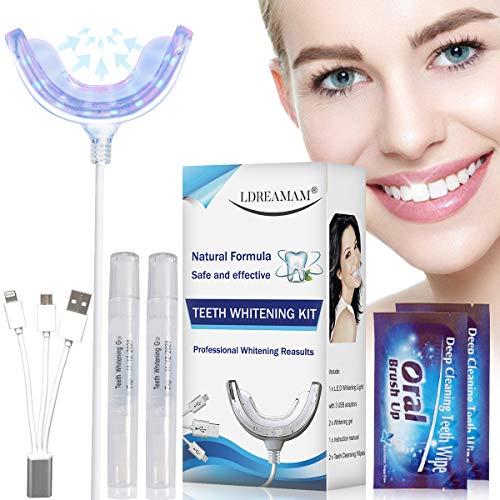 Kit de Blanqueamiento de Dientes,Gel Blanqueador de Dientes,Teeth Whitening Kit Profesional Blanqueamiento Dientes,1 Bandeja de Luz LED, Adaptadores para iPhone, Android y USB