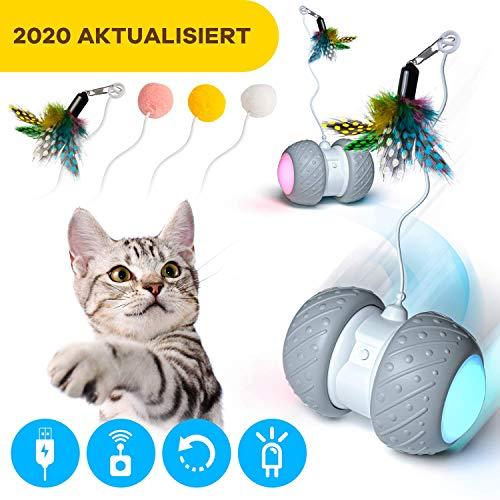 Ventvinal Bola de Gato, Juguete Gato Pelota interactiva giratoria automática de 360 Grados con luz LED de Carga USB,Pelotas Ejercicio para Animal Doméstico Gatos-Batería Recargable Incorporada