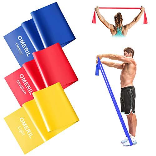 OMERIL Bandas Elasticas Fitness, 2M Cintas Elasticas con 3 Niveles de Resistencia, 3 Piezas Bandas de Resistencia para Yoga, Pilates, Crossfit, Estiramientos, Musculacion, Piernas, Brazos, Fuerza