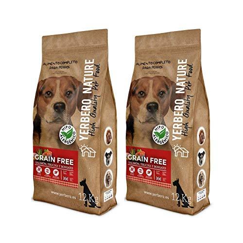 YERBERO Nature Grain Free salmón/Trucha 2 uds de 12 kg de Comida para Perros SIN Cereales.