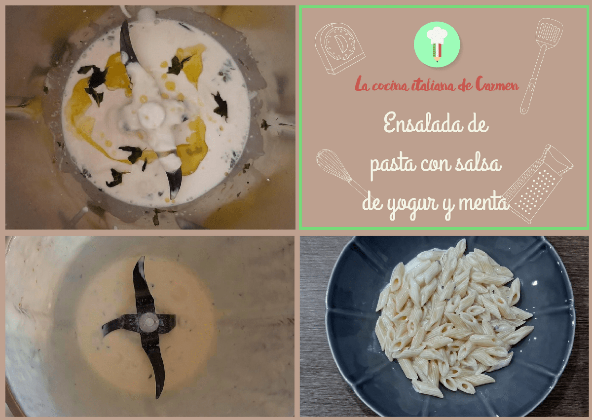 Ensalada de pasta con salsa de yogur y menta