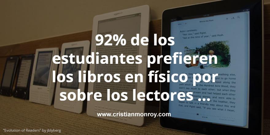 92% de los estudiantes prefieren los libros en físico por sobre los lectores de libros electrónicos