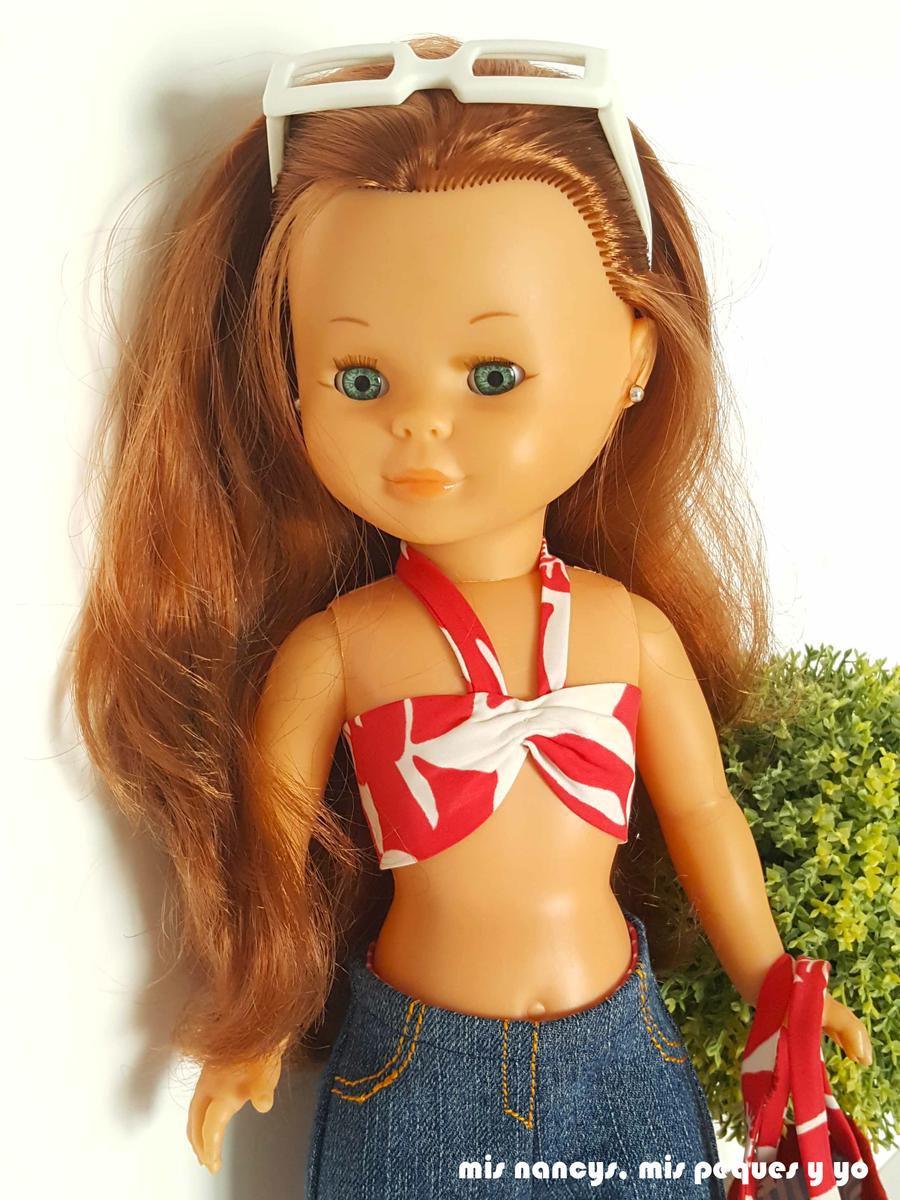 mis nancys, mis peques y yo, tutorial pantalón corto para Nancy, modelo short vaquero deshilachado, coser pespunte tapeta