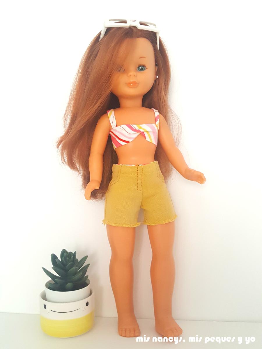 mis nancys, mis peques y yo, tutorial pantalón corto para Nancy, modelo short vaquero de color deshilachado