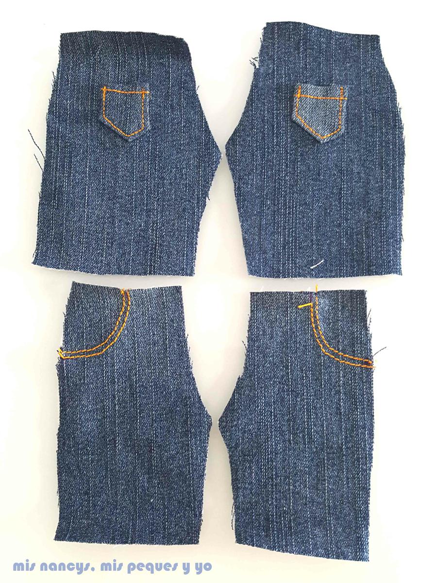 mis nancys, mis peques y yo, tutorial pantalón corto para Nancy, modelo short vaquero deshilachado, piezas