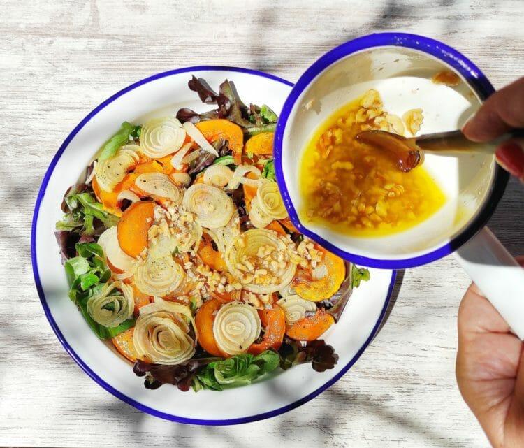 Ensalada de calabaza asada y cebollas asadas