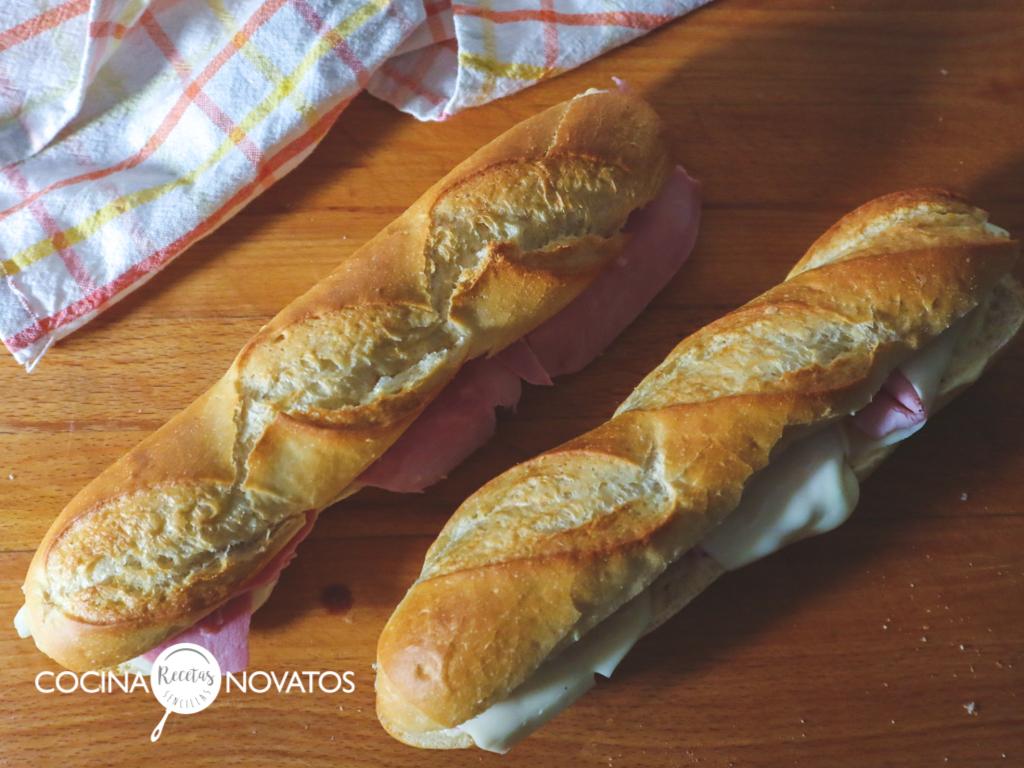 Riquísima Baguette de jamón y queso para cenar