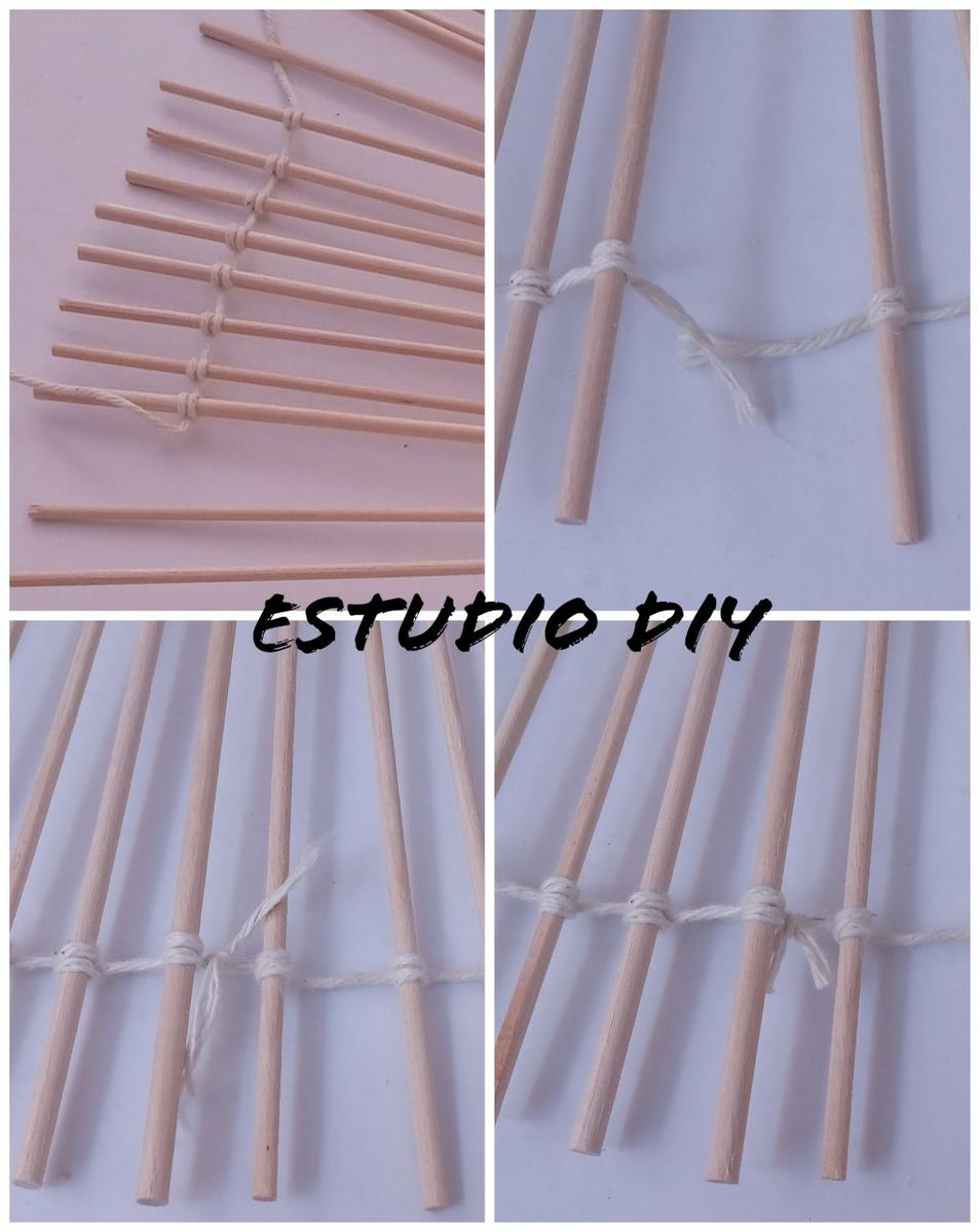 diy rueda con palitos de madera y rafia