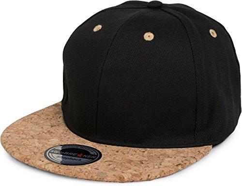 styleBREAKER Gorra Snapback con Visera de Corcho, Gorra de béisbol de 6 Paneles, Ajustable, Unisex 04023051, Color:Negro