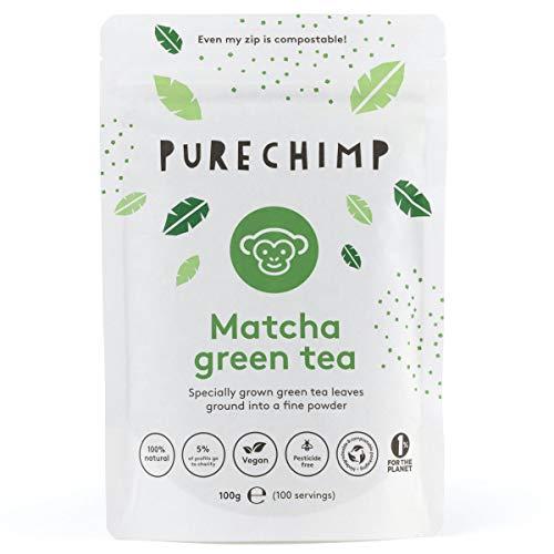 Té Verde Matcha en Polvo (Súper Té) 100g de PureChimp | Grado Ceremonial de Japón | Completamente Natural y Vegano | Libre de Pesticidas