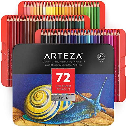Arteza Estuche de lápices de colores para dibujo profesional | Caja de 72 unidades | Lápices de dibujo artístico | 72 colores numerados