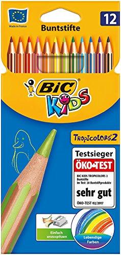 BIC KiDS lápices de colores Tropicolors 2, varios colores, estuche de cartón 12er Kartonetui