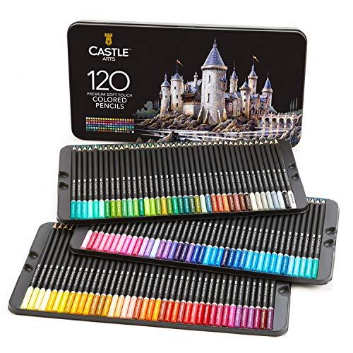 Castle Art Supplies - Juego de 120 lápices de colores para artistas, con núcleo de serie suave para capas expertas, mezcla y sombreado, perfecto para libros de colorear y aula
