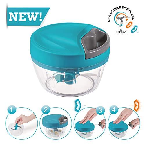 BERELA HOME Mini Picadora Manual Xtrem MAX -3 con Doble Grio de Cuchillas, Picadora Manual de Verduras y Alimentos de 500 ml, Cortador de verdura con 3 Cuchillas de Acero Inoxidable.