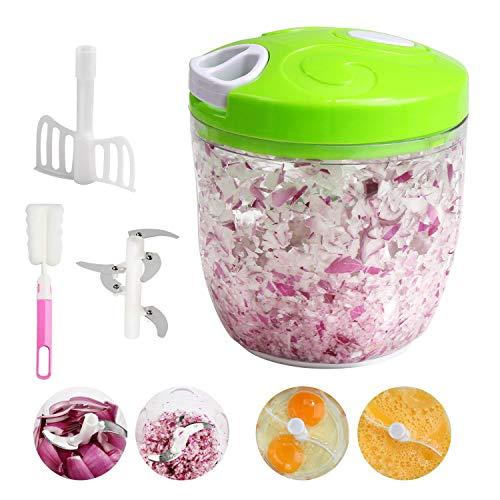 Picadora de Verduras Manual, Ballery Cortador de Verduras 5 Cuchillas de Acero Inoxidable, Picadora de Alimentos para Picar Frutas,Verduras, Frutos Secos, Hierbas,Cebolla para la Salsa (900ml)