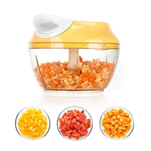 Chop Cortador de verduras y picadora de carne manual con cuerda, para cortar alimentos, cebolla, ajo, patatas, hielo, zanahoria Cuchillas y cuerda reforzadas - 500ml Amarillo