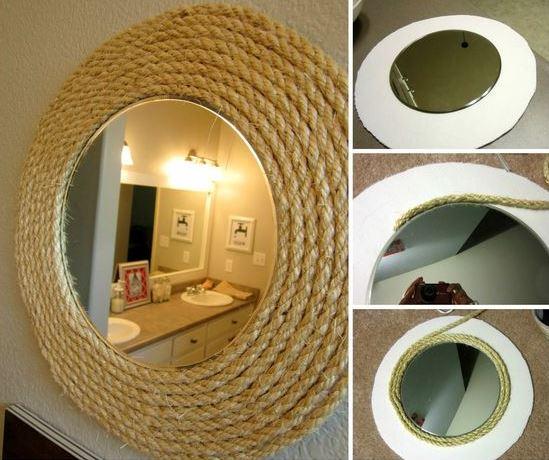 Espejo redondo con cuerda. Vía RestorationBeauty.