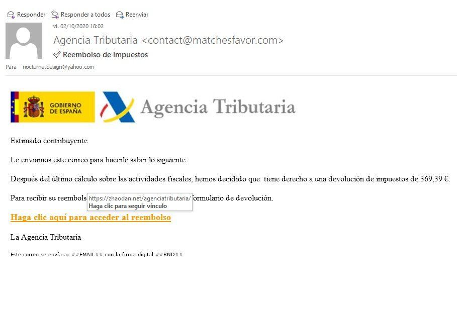 Correo estafa fraudulento Agencia tributaria