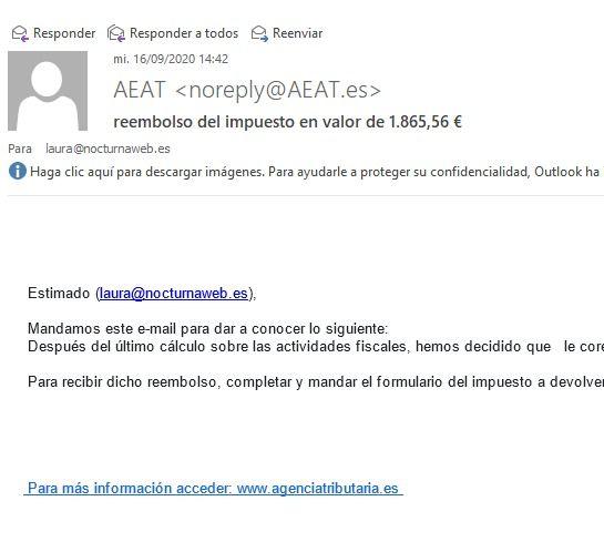Correo estafa fraudulento Agencia tributaria
