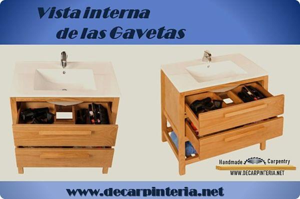 Vista interna de un mueble de baño de un lavamanos