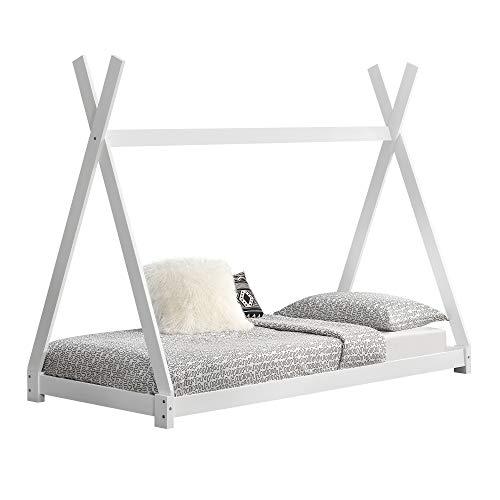 [en.casa] Cama para niños pequeños Cama Infantil 200 x 90cm Estructura Tipi de Madera Pino Blanco Mate