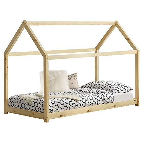 Cama para niños de Madera Pino 80 x 160cm Cama Infantil Forma de casa Casita Pino Natural