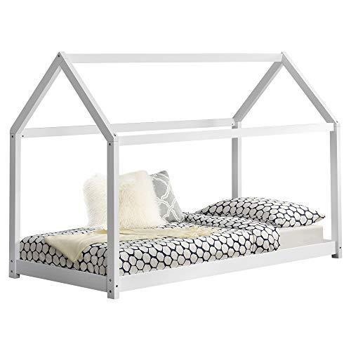 [en.casa] Cama para niños de Madera Pino 206x98x142cm Cama Infantil Forma de casa Blanco Mate