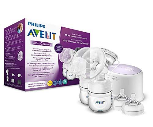 Philips Avent SCF334/31 - Sacaleches doble silencioso, extractor de leche eléctrico, con cojín masajeador suave, biberón