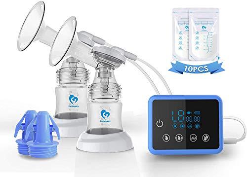 Sacaleches Eléctrico, Bellababy Extractor de Leche Doble Pantalla Táctil Sensible, Múltiples Modos y Niveles de Succión, Portátil,con Bolsas de Almacenamiento de Leche de 10 Piezas