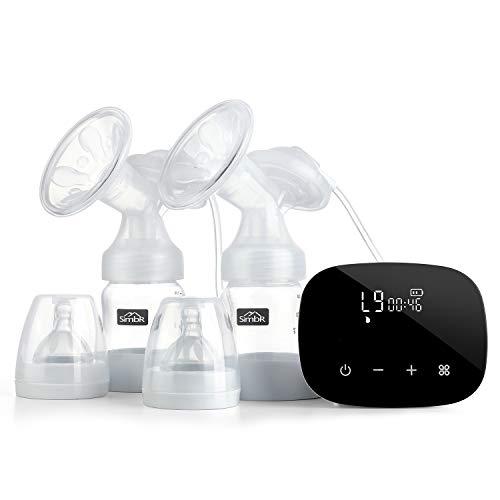 SIMBR Sacaleches Eléctricos Portátil y Recargable Extractor Doble de Leche Materna con 4 Modos, 16 Niveles y Función de Memoria, Pantalla Táctil LED, Sin BPA