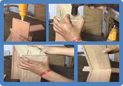 Proceso de encolado, fijación de clavos, para el cajón