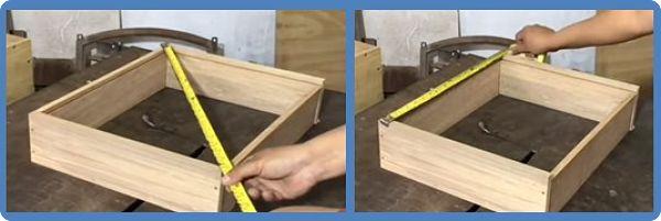 Rectificando que el cajón quede a escuadra, se mide su diagonal y sus aristas paralelas