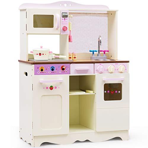 COSTWAY Cocinita de Juguete de Madera para Niña Cocina Juego Kit con Accesorio