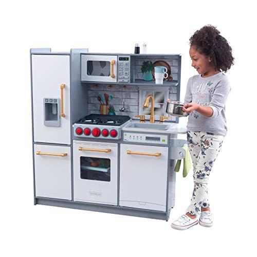 KidKraft- Cocina de madera de juguete Uptown Elite para niños con tres modos de juego y funciones prácticas , Color Blanco (53437)