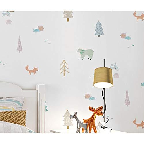 Telihome White Cartoon Tree Animal Kids Boy Dormitorio Rollo de Papel Pintado Para Habitación de Niños Pvc Y Vinilo Niños Papel de Pared Habitación de Bebé Revestimiento de Pared