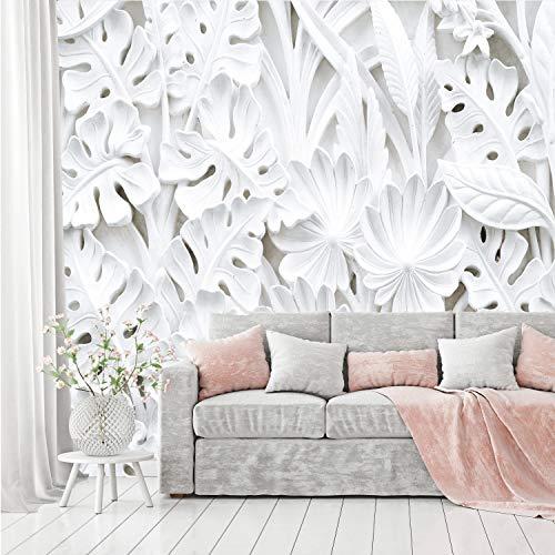 murimage Papel Pintado Flores 3D 366 x 254 cm incluye pegamento Plantas Florales Estuco Blanco Dormitorio Salon Fotomurales Pared