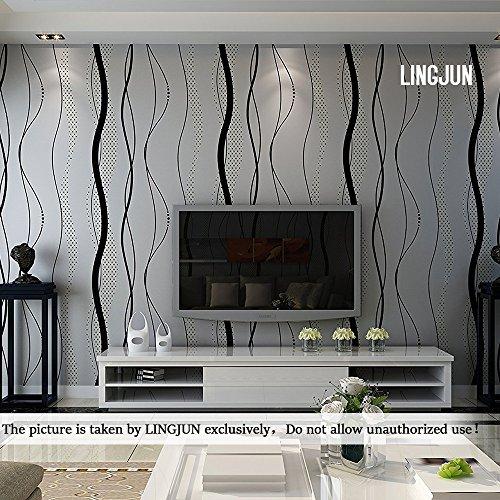 3D Papel Pintado o Papel de Pared de Estilo Moderno y Simple con Dibujos de Planta Acuática de Agrupación de Estampado para Decoración de Salones y Habitaciones (Dibujo de rayas gris)